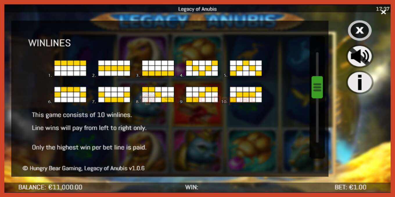 Slot screenshot: Legacy of Anubis no deposit, number - 7