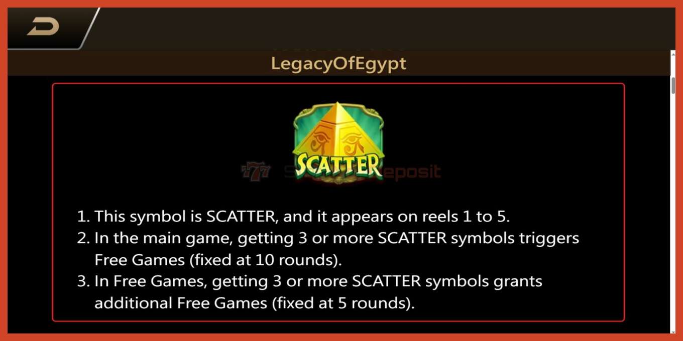 ภาพหน้าจอของสล็อต: Legacy of Egypt ไม่มีเงินฝาก, ตัวเลข - 4