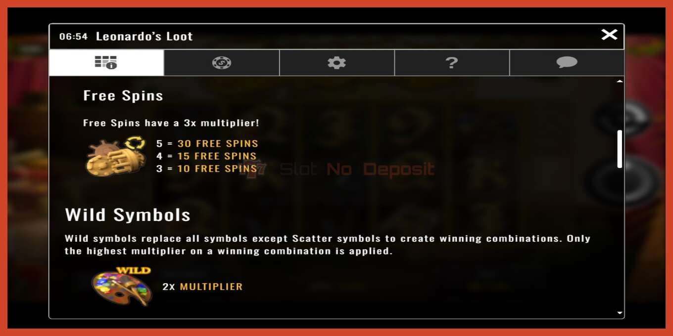 Slot screenshot: Leonardo’s Loot no deposit, number - 3