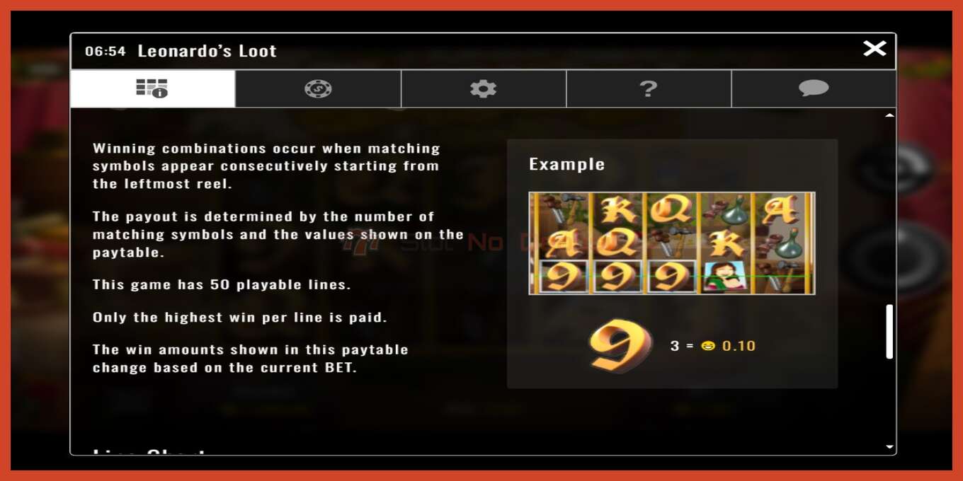 Slot screenshot: Leonardo’s Loot no deposit, number - 5