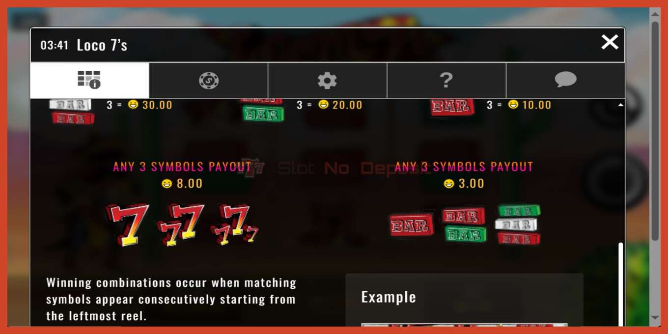 Slot screenshot: Loco 7s no deposit, number - 5