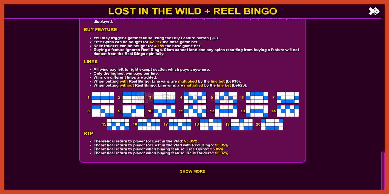 فتحة لقطة الشاشة: Lost in the Wild with Reel Bingo لا إيداع, رقم - 7