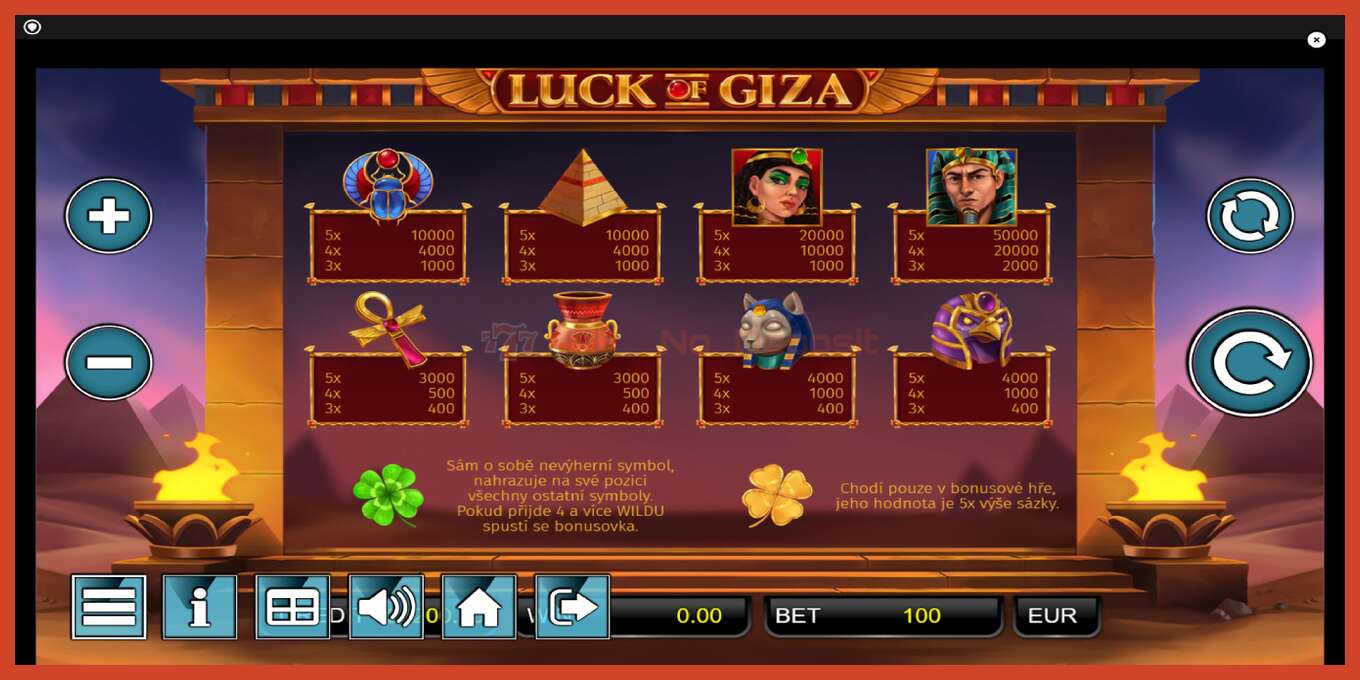 老虎机截图: Luck of Giza 没有押金, 数字 - 5