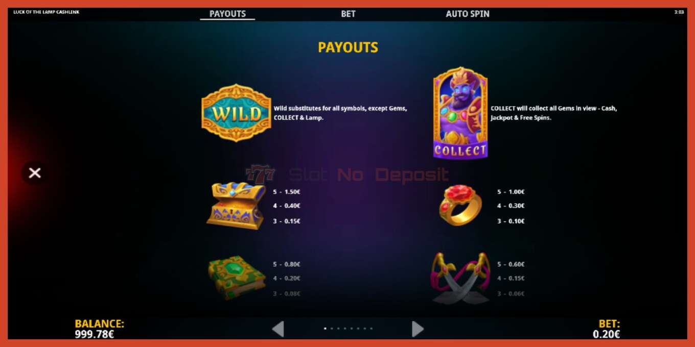 Slot screenshot: Luck of the Lamp Cashlink no deposit, number - 4