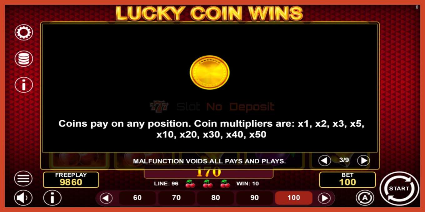 Snímek obrazovky slotu: Lucky Coin Wins žádný vklad, číslo - 6