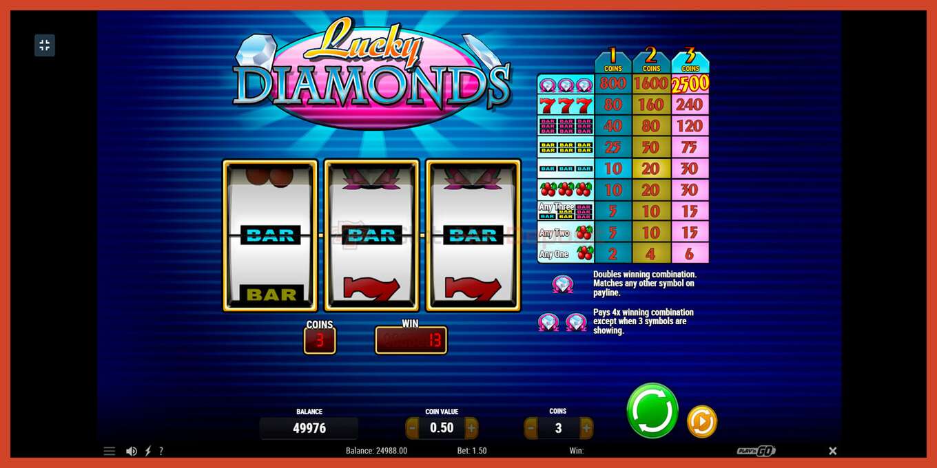 Slot screenshot: Lucky Diamonds no deposit, number - 2