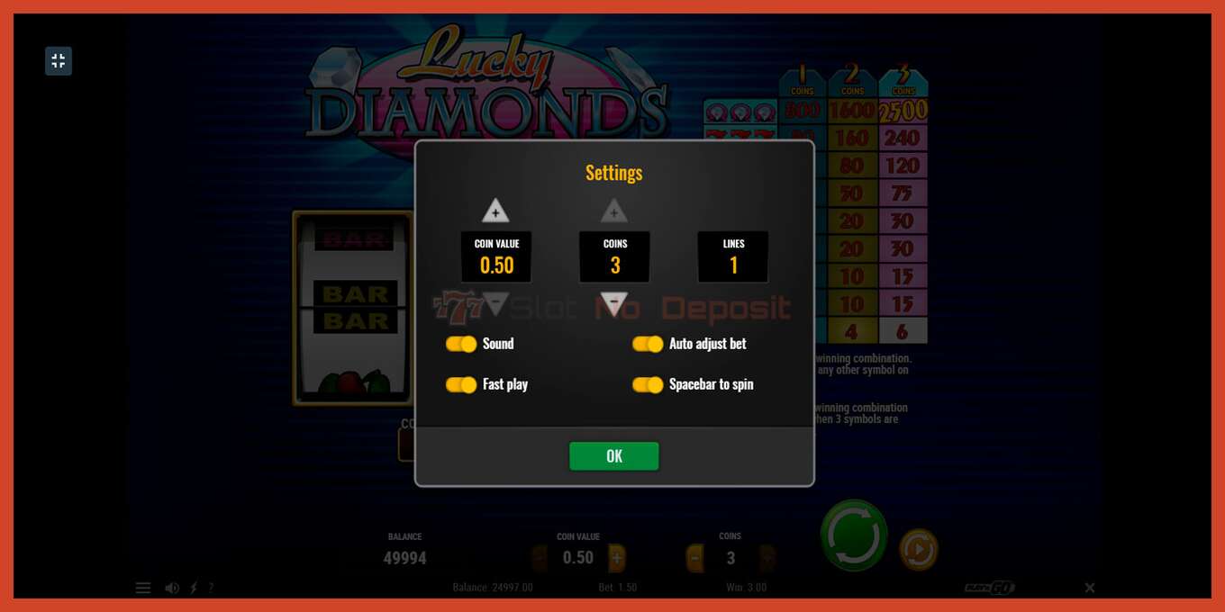 Slot screenshot: Lucky Diamonds no deposit, number - 4