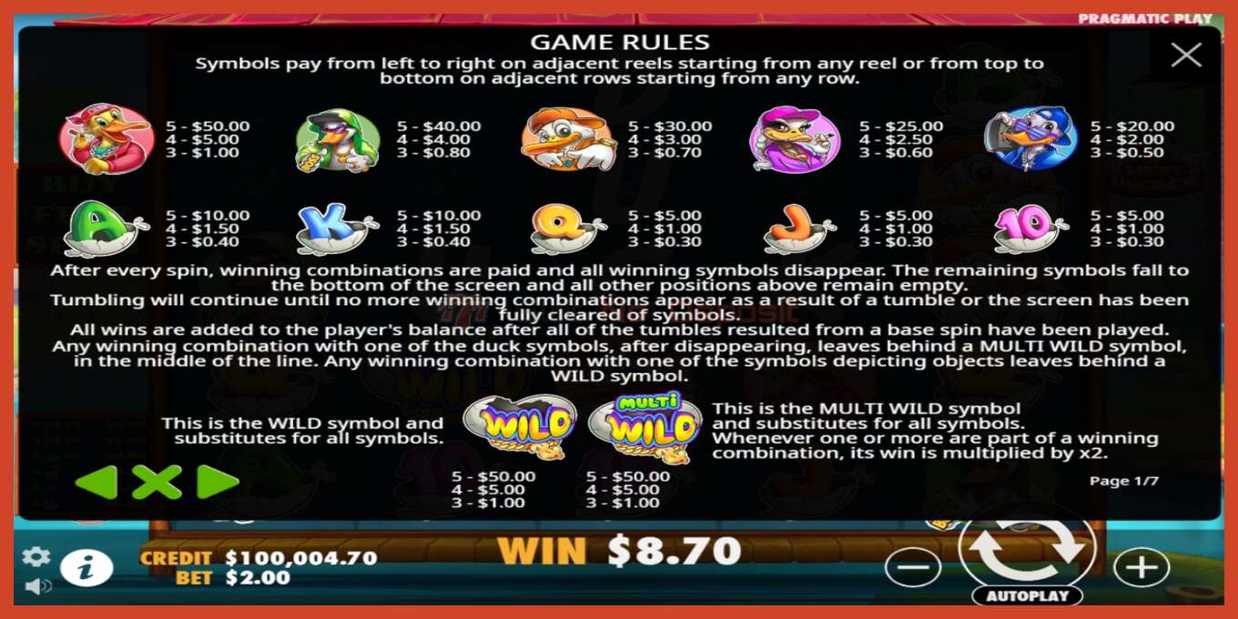 Slot screenshot: Lucky Ducker no deposit, number - 4