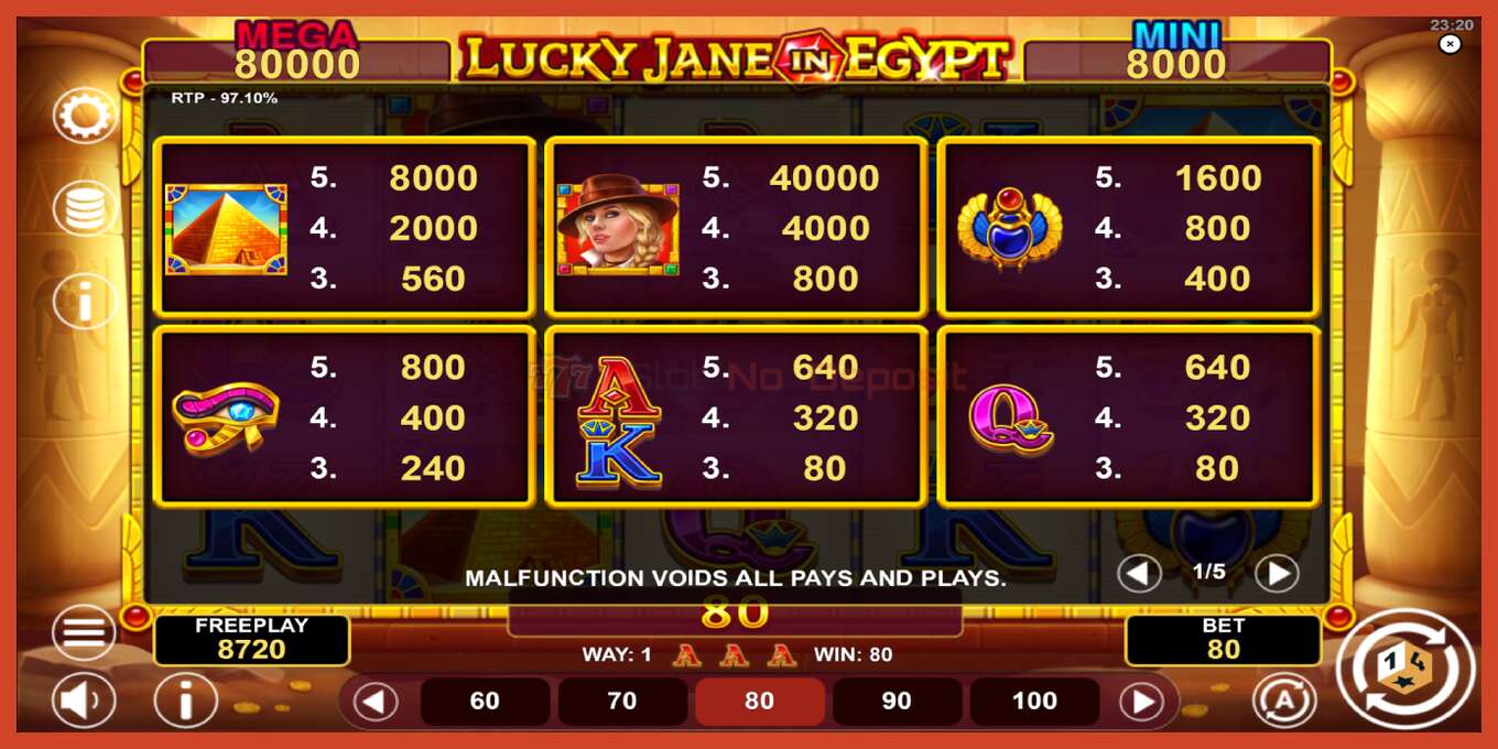 Lizdų ekrano kopija: Lucky Jane in Egypt Hold & Win jokio užstato, numerį - 5