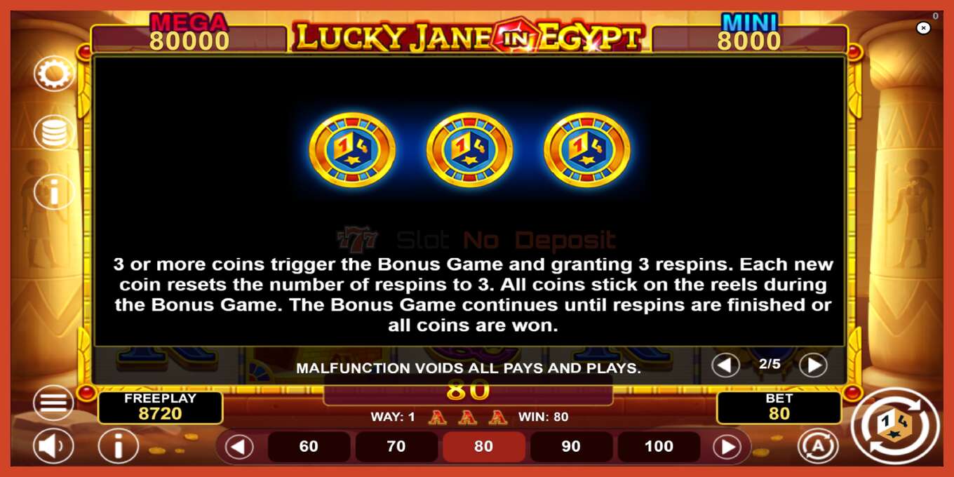 Lizdų ekrano kopija: Lucky Jane in Egypt Hold & Win jokio užstato, numerį - 6