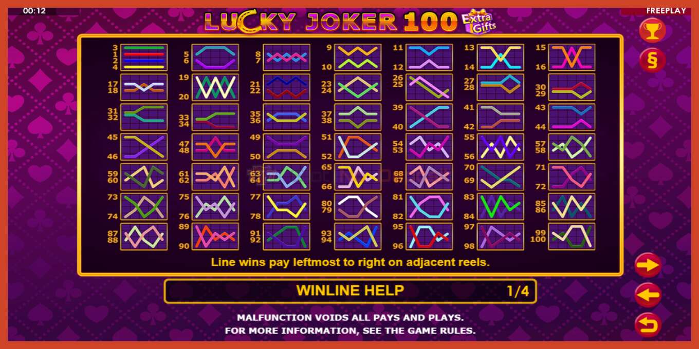 Snímek obrazovky slotu: Lucky Joker 100 Extra Gifts žádný vklad, číslo - 6