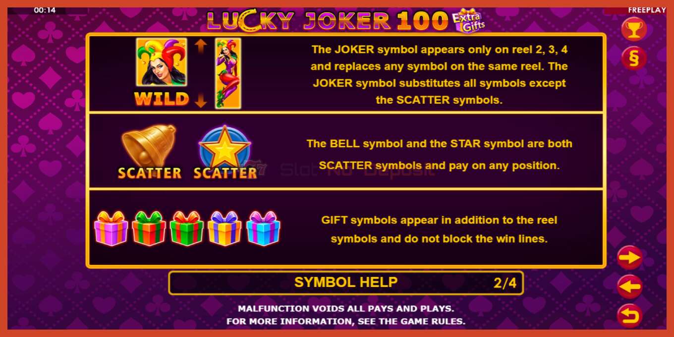 Snímek obrazovky slotu: Lucky Joker 100 Extra Gifts žádný vklad, číslo - 7