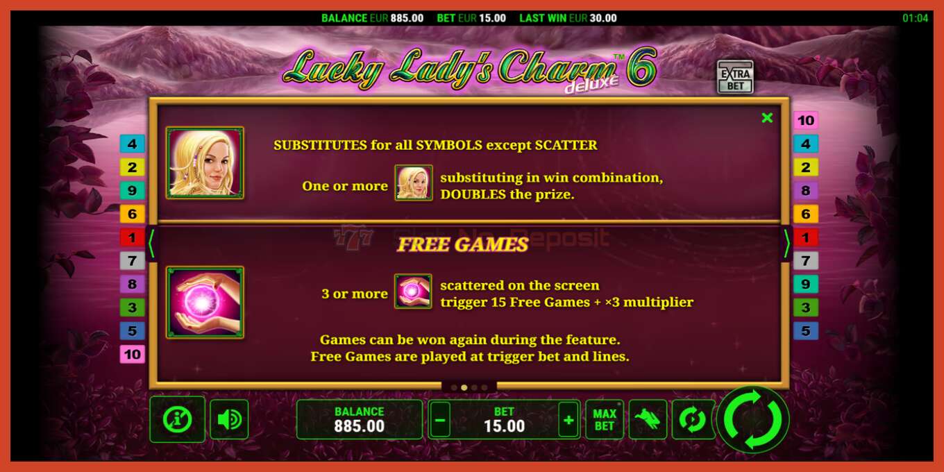 Slot screenshot: Lucky Ladys Charm Deluxe 6 no deposit, number - 6