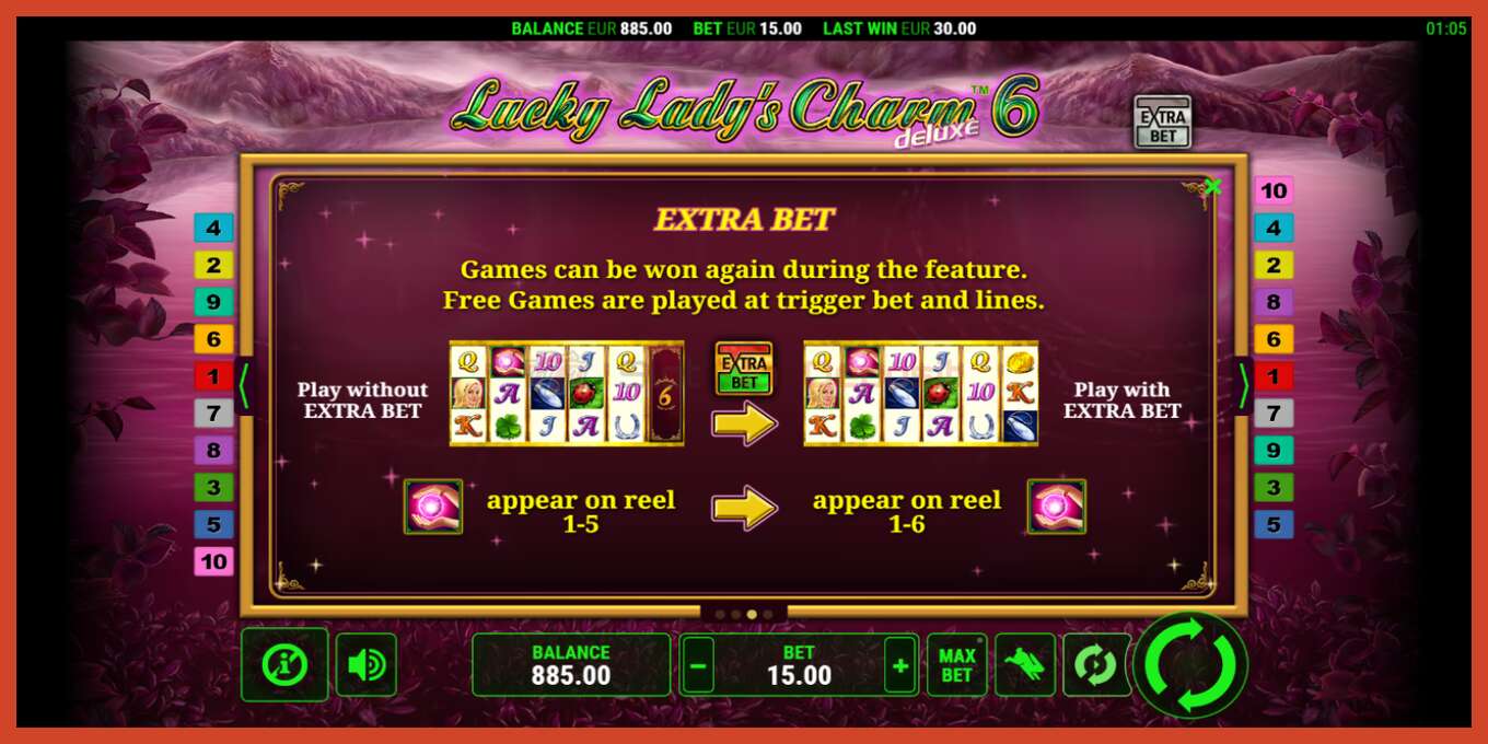 Slot screenshot: Lucky Ladys Charm Deluxe 6 no deposit, number - 7