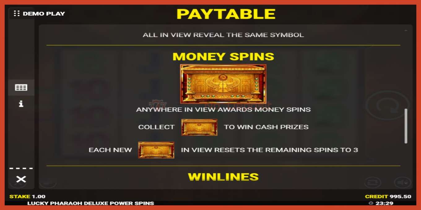 Slot screenshot: Lucky Pharaoh Deluxe Fortune Play no deposit, number - 6