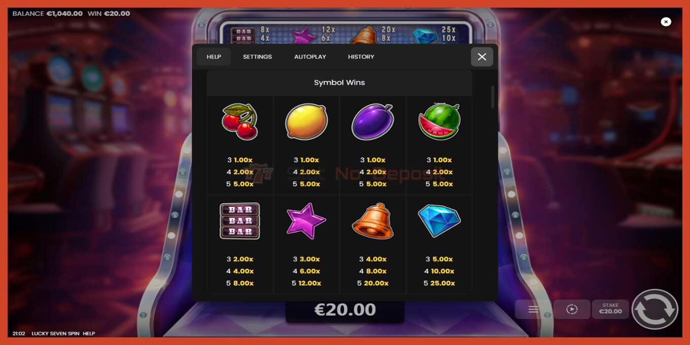 Slot screenshot: Lucky Seven Spin no deposit, number - 5