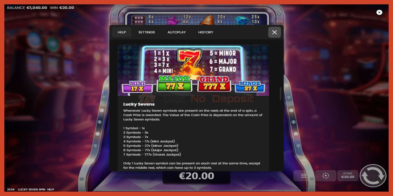 Slot screenshot: Lucky Seven Spin no deposit, number - 6