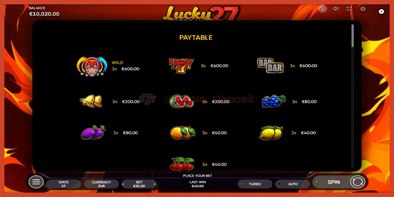 Captura de tela do slot: Lucky Streak 27 sem depósito, número - 5