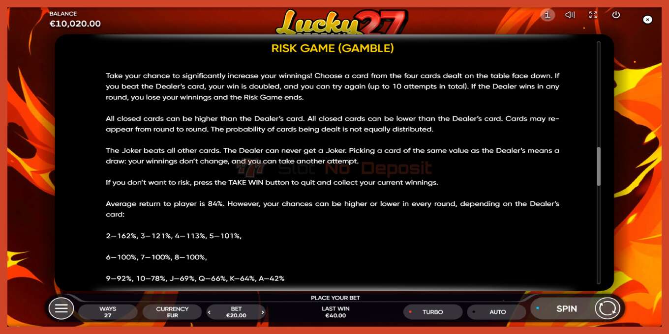 Captura de tela do slot: Lucky Streak 27 sem depósito, número - 6