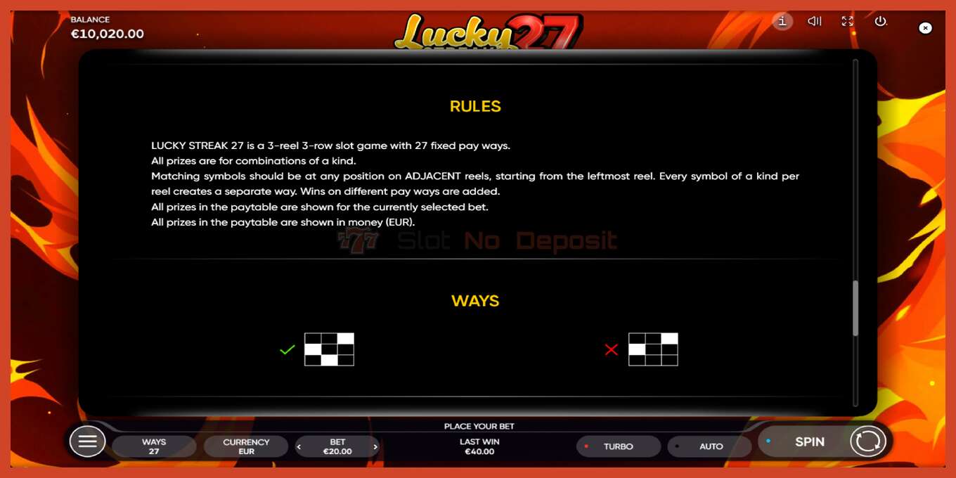 Captura de tela do slot: Lucky Streak 27 sem depósito, número - 7