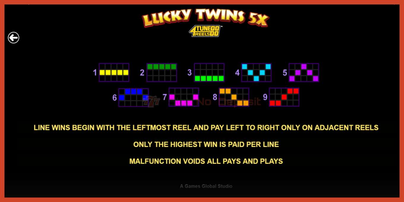 Yuva ekran görüntüsü: Lucky Twins 5X 4Tune Reels depozito yok, sayı - 7