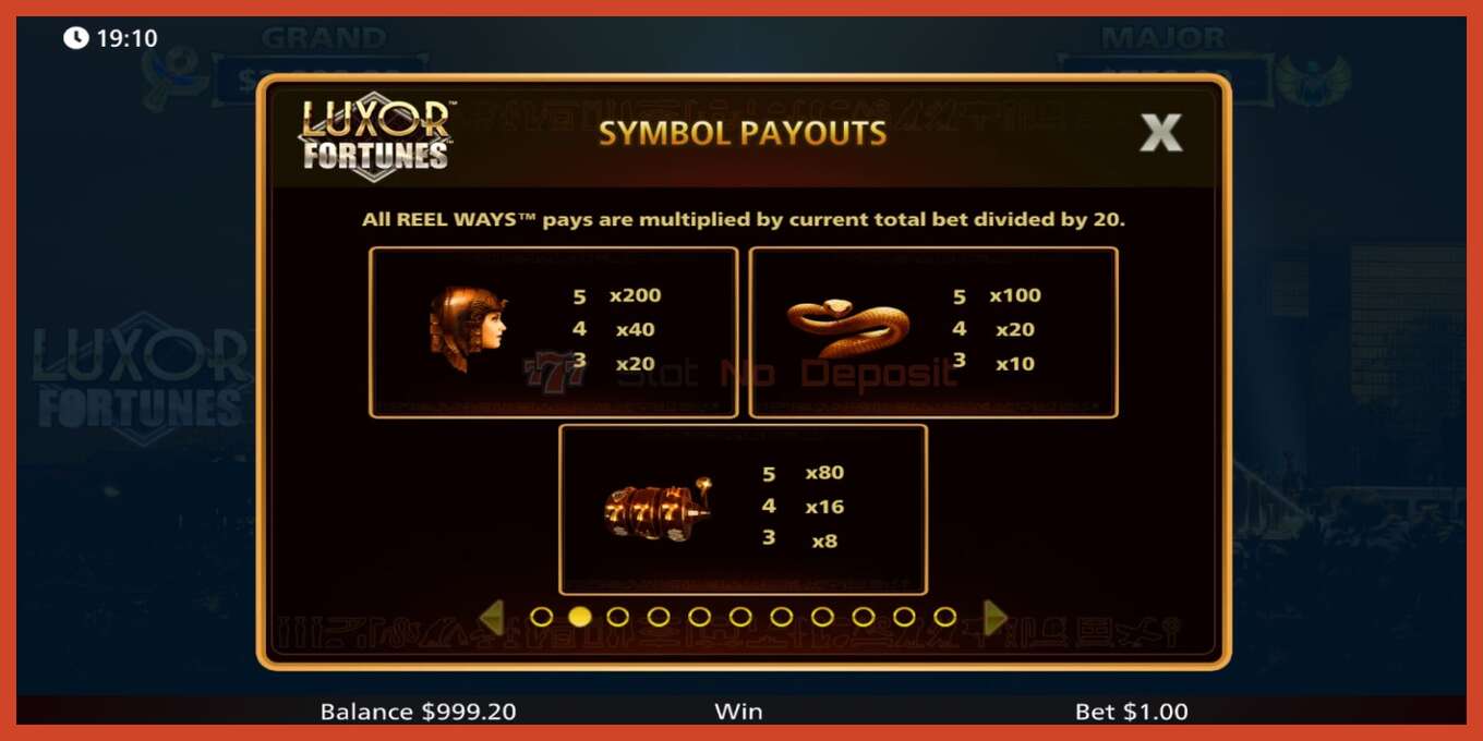 Slot screenshot: Luxor Fortunes no deposit, number - 4