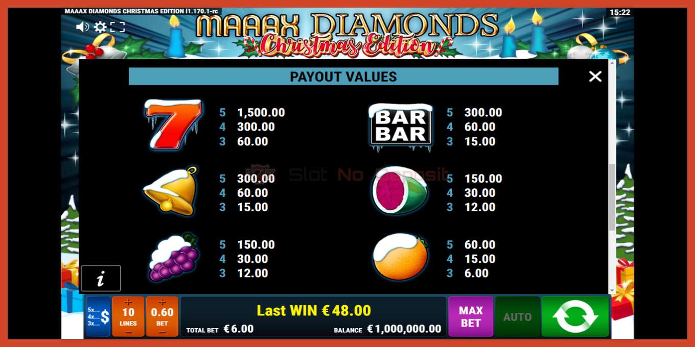 Slot screenshot: Maaax Diamonds Christmas Edition no deposit, number - 6