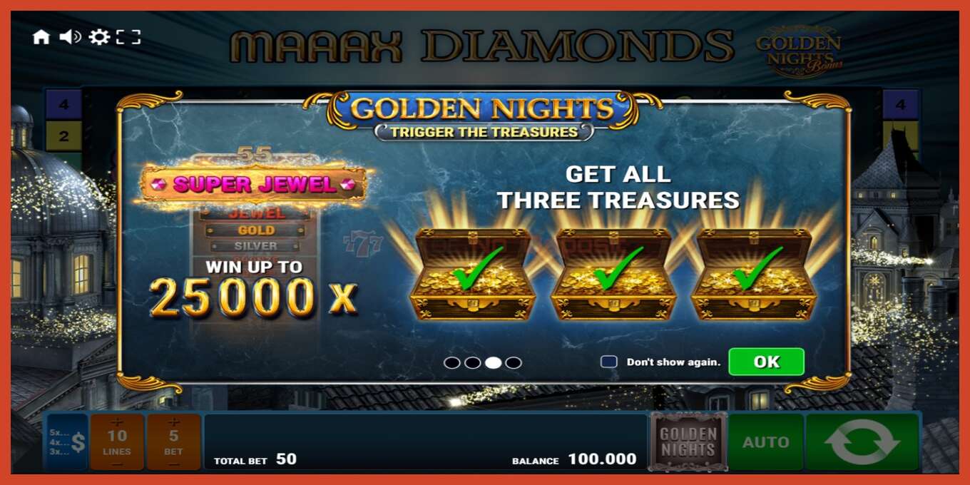 Slot screenshot: Maaax Diamonds Golden Nights no deposit, number - 1