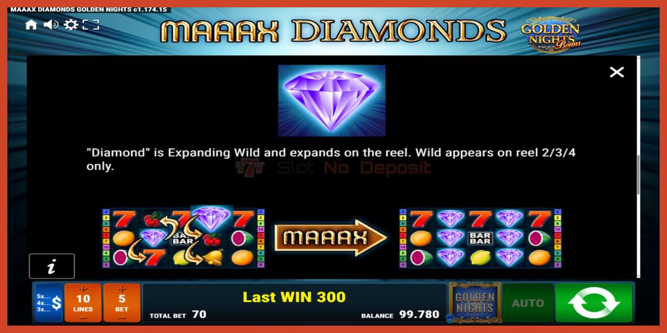 Slot screenshot: Maaax Diamonds Golden Nights no deposit, number - 6