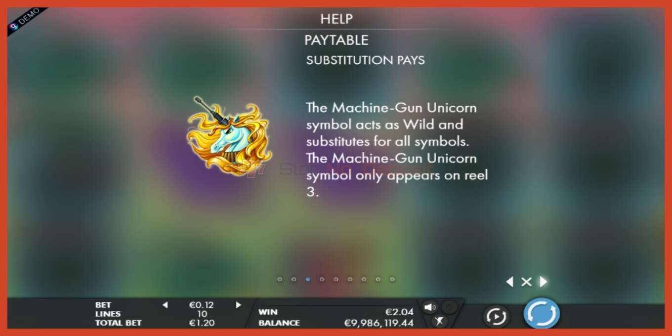 Slot screenshot: Machine Gun Unicorn no deposit, number - 3