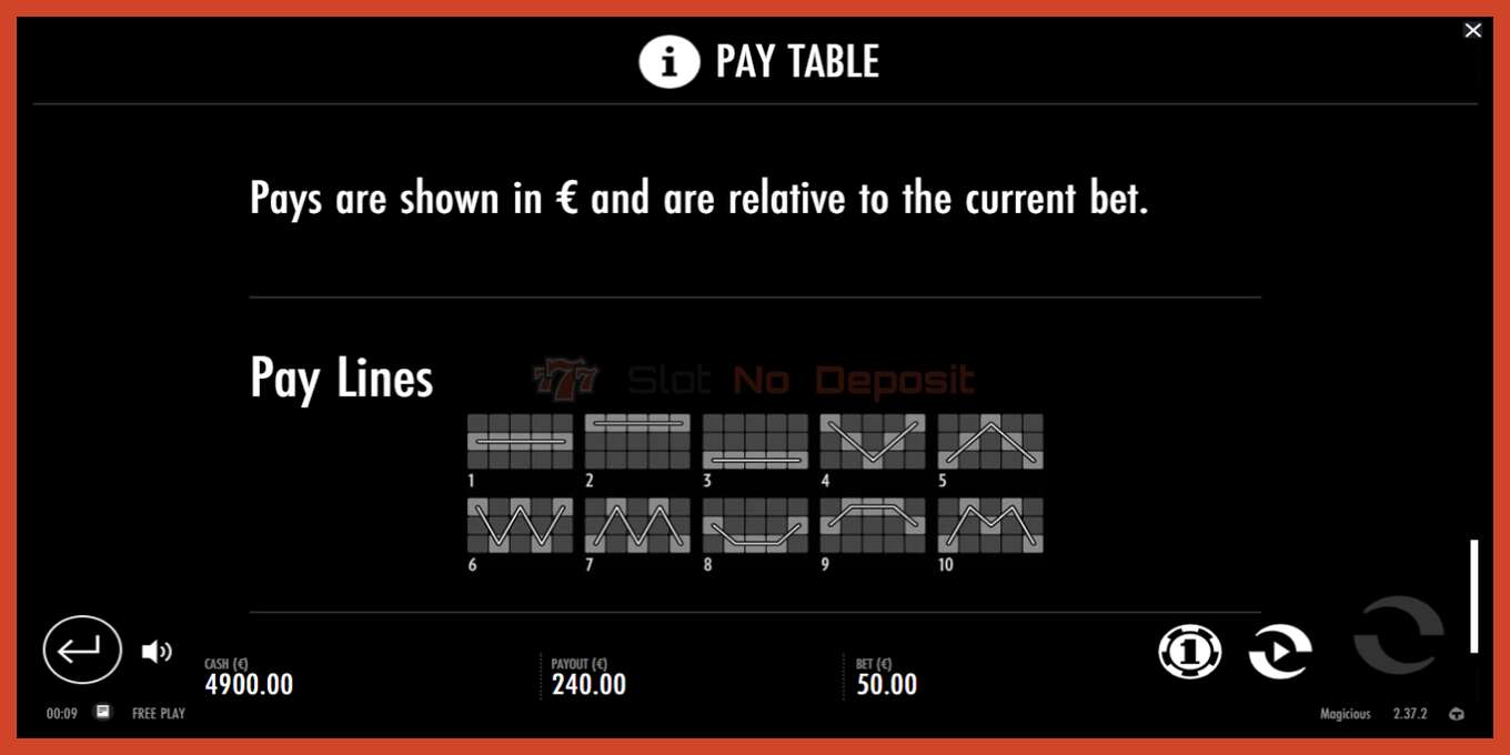 Slot screenshot: Magicious no deposit, number - 7