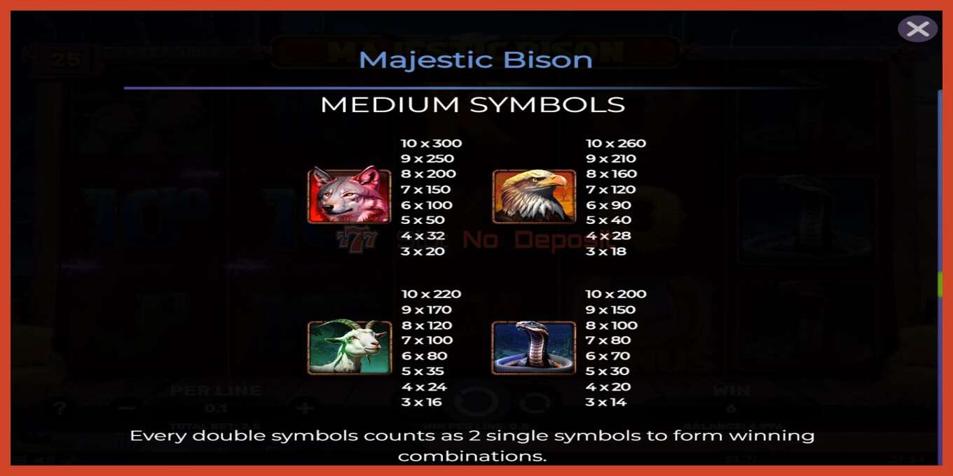 Slot screenshot: Majestic Bison no deposit, number - 7