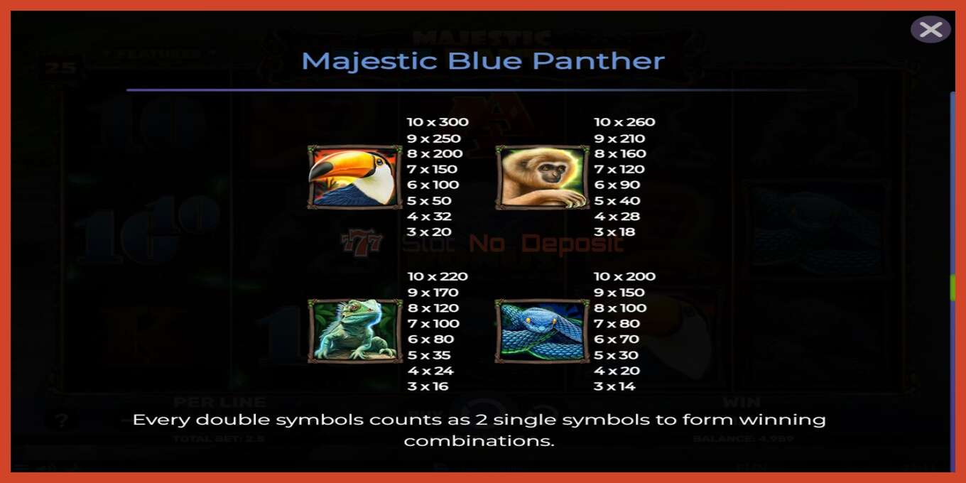 Slot screenshot: Majestic Blue Panther no deposit, number - 6