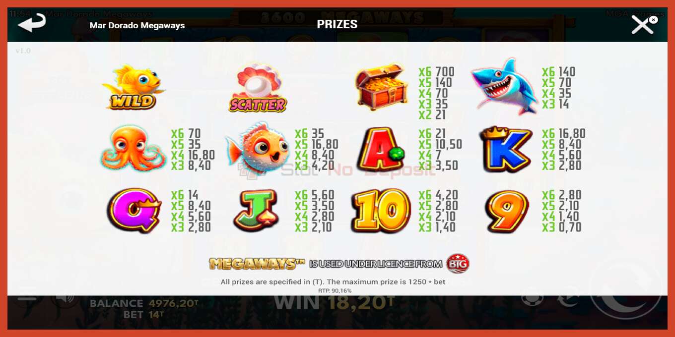 Slot screenshot: Mar Dorado Megaways no deposit, number - 5