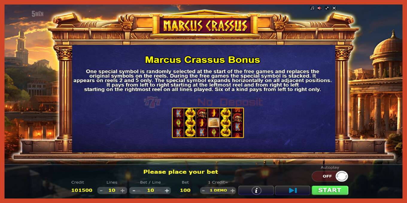 Slot pantaila-argazkia: Marcus Crassus gordailurik ez, zenbakia - 6