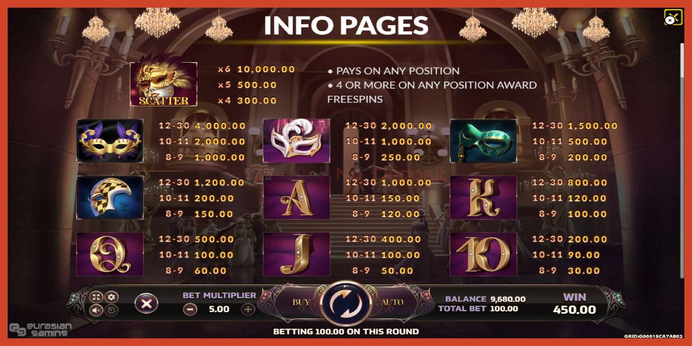 Slot screenshot: Masquerade no deposit, number - 5