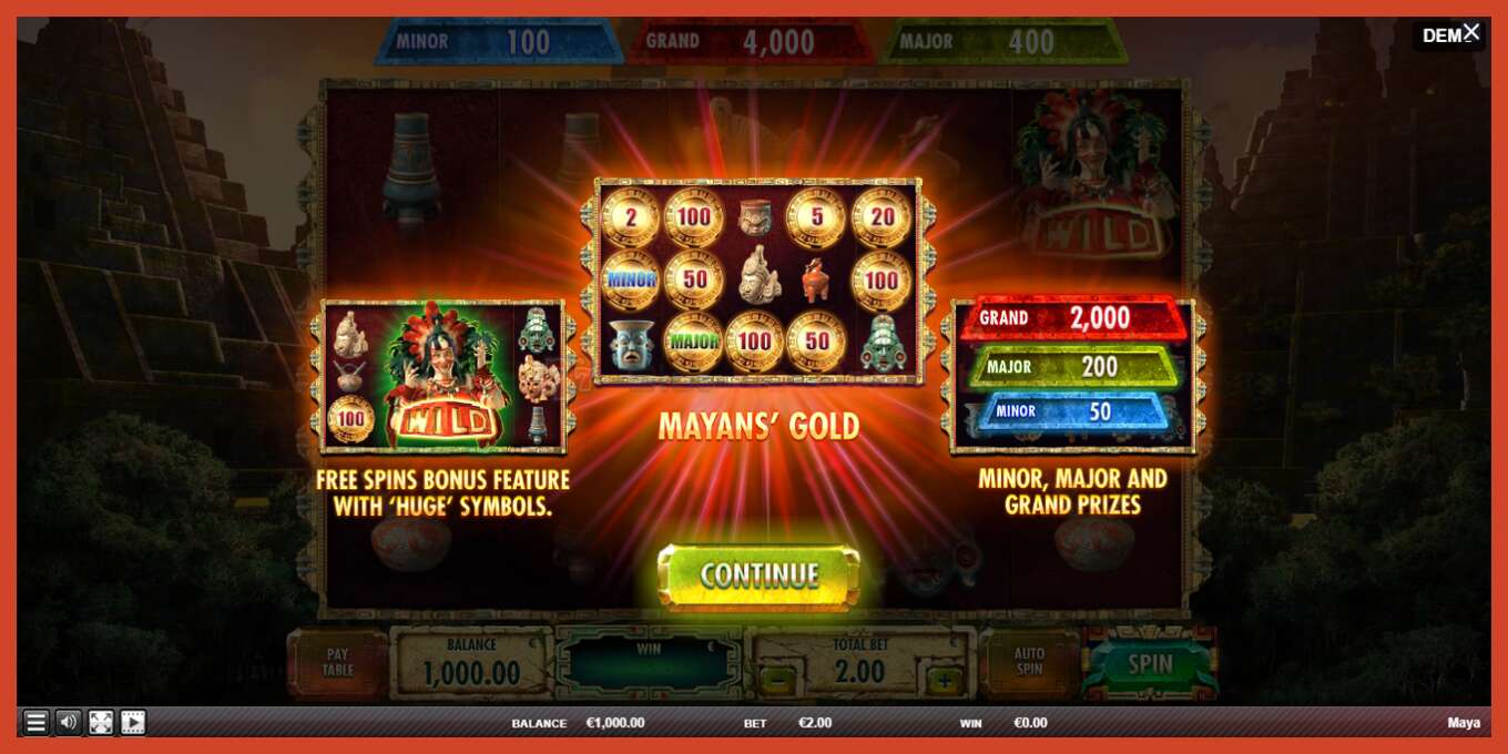 Slot screenshot: Maya no deposit, number - 1