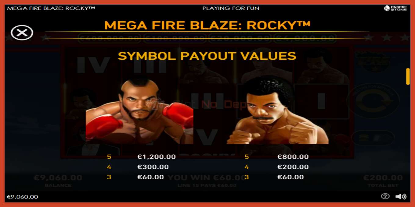 Slot screenshot: Mega Fire Blaze: Rocky no deposit, number - 4