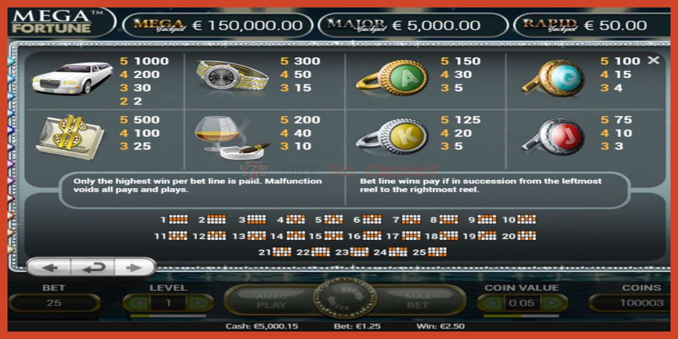 Slot screenshot: Mega Fortune no deposit, number - 6