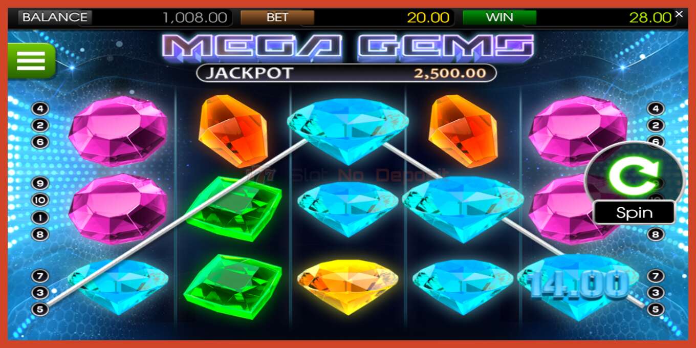 Slot screenshot: Mega Gems no deposit, number - 2