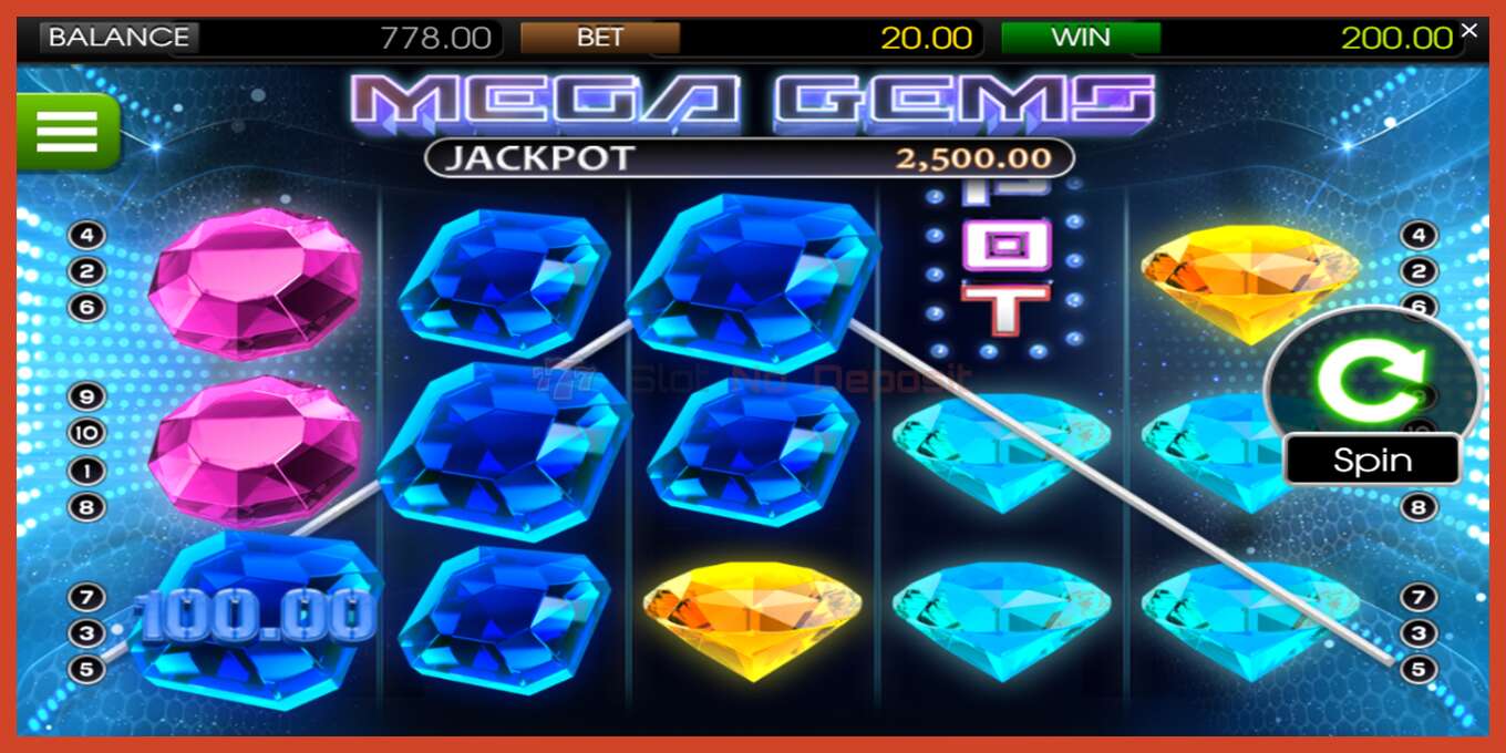 Slot screenshot: Mega Gems no deposit, number - 4