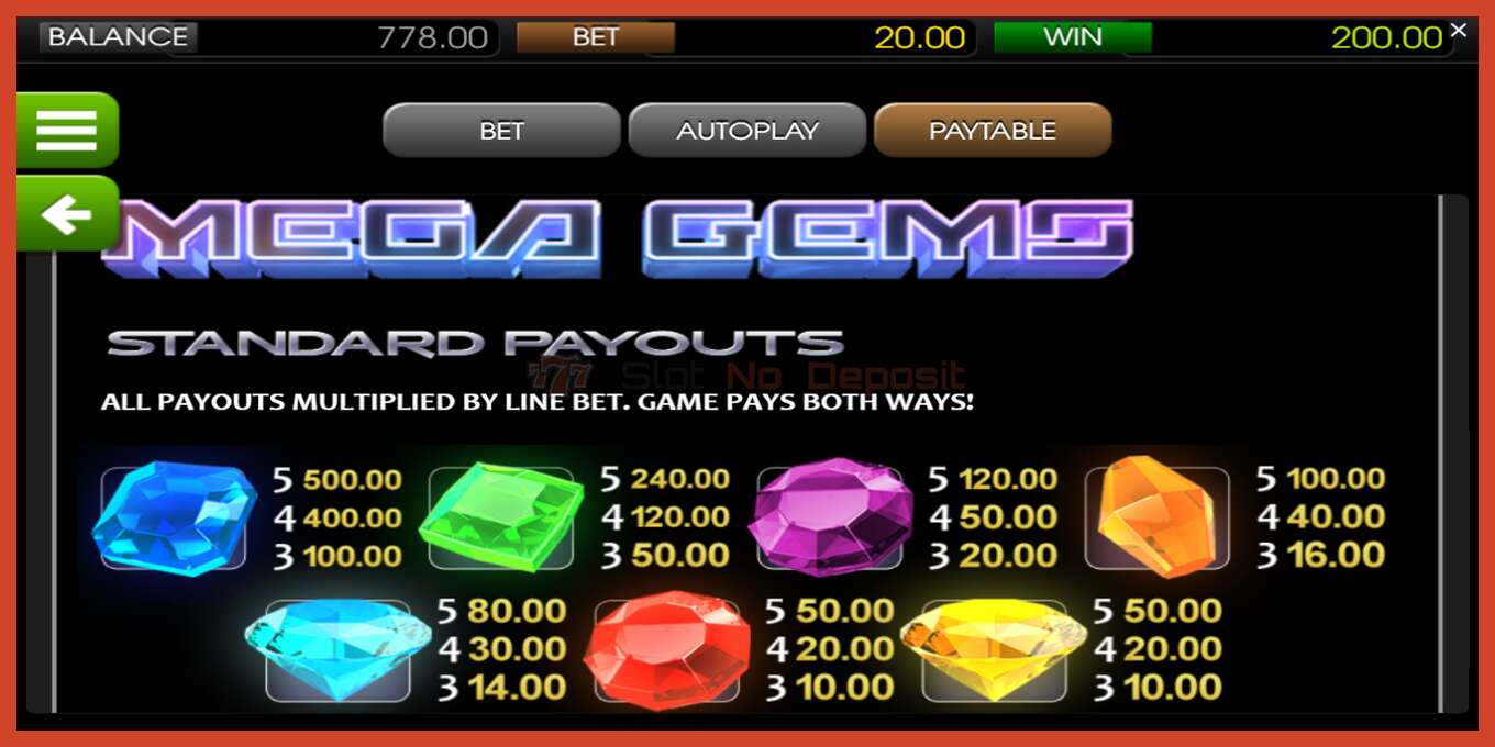 Slot screenshot: Mega Gems no deposit, number - 5