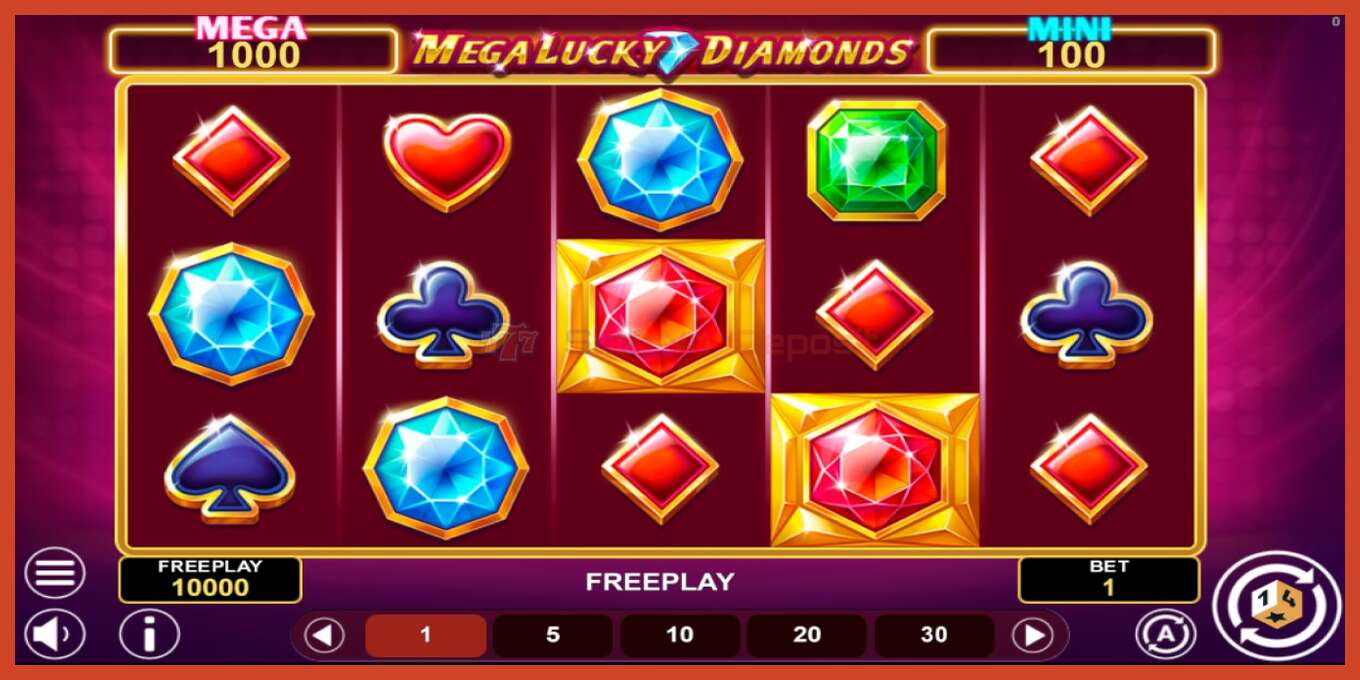 Slot skærmbillede: Mega Lucky Diamonds Hold & Win intet depositum, antal - 1