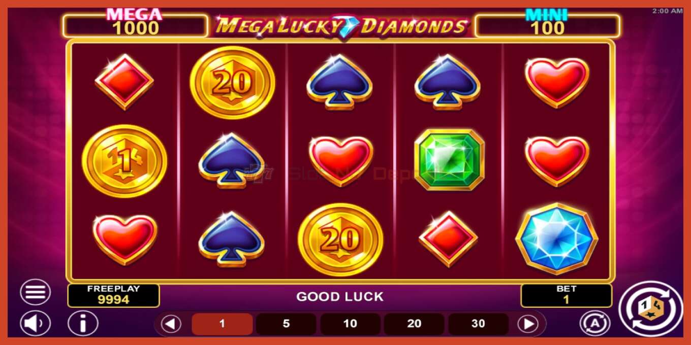 Slot skærmbillede: Mega Lucky Diamonds Hold & Win intet depositum, antal - 2