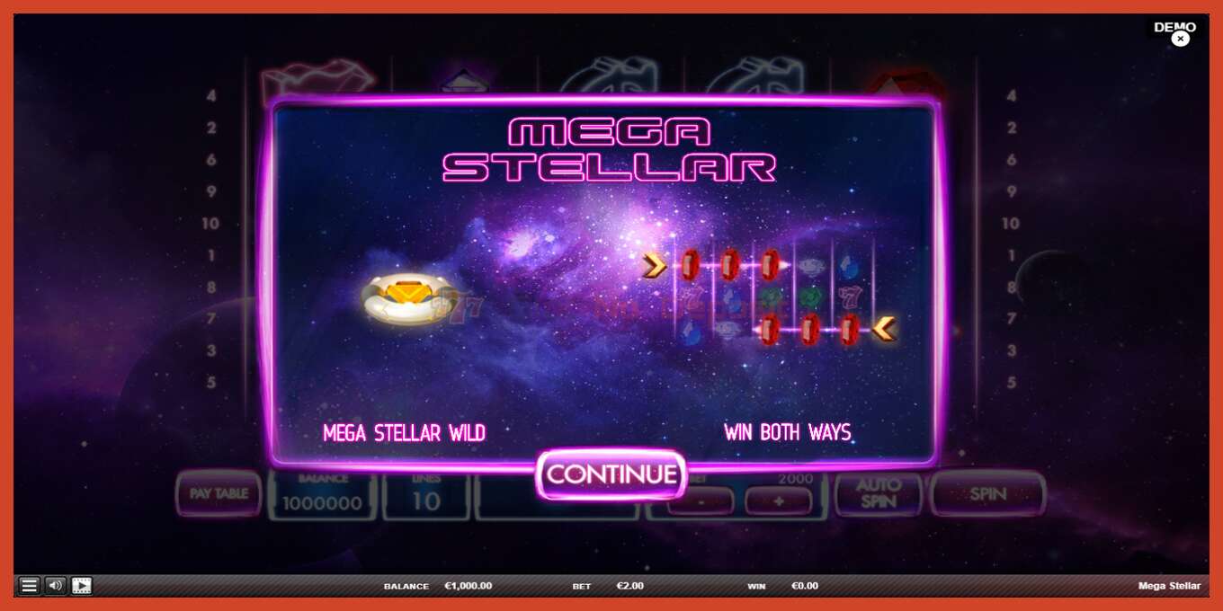 Slot screenshot: Mega Stellar no deposit, number - 1