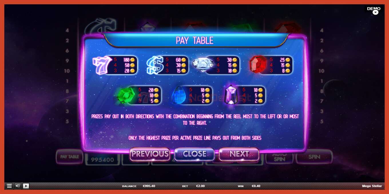 Slot screenshot: Mega Stellar no deposit, number - 5