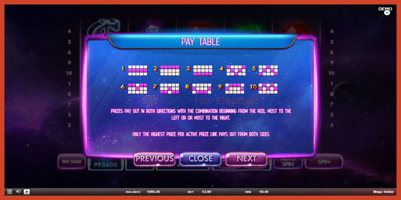 Slot screenshot: Mega Stellar no deposit, number - 7