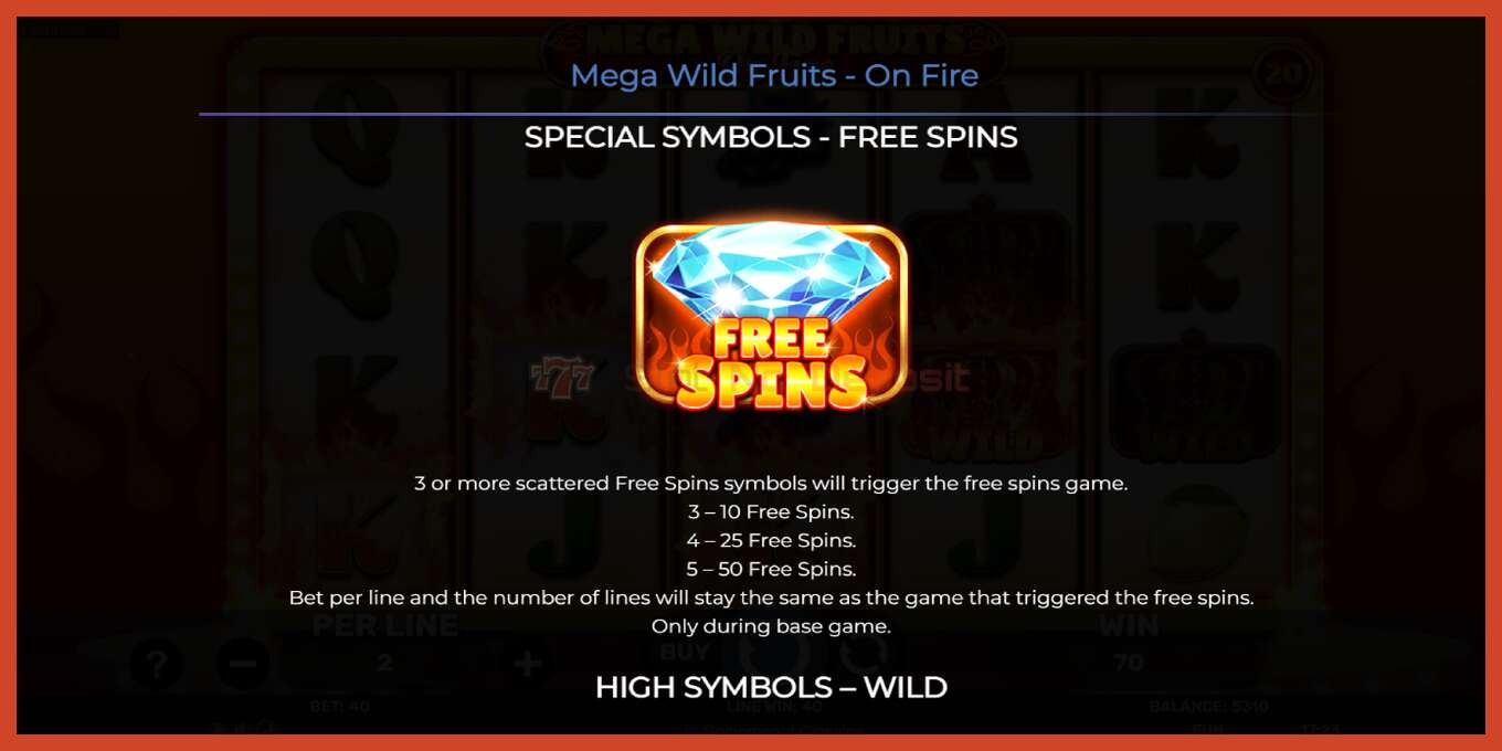 Captura de pantalla do slot: Mega Wild Fruits - On Fire sen depósito, número - 5