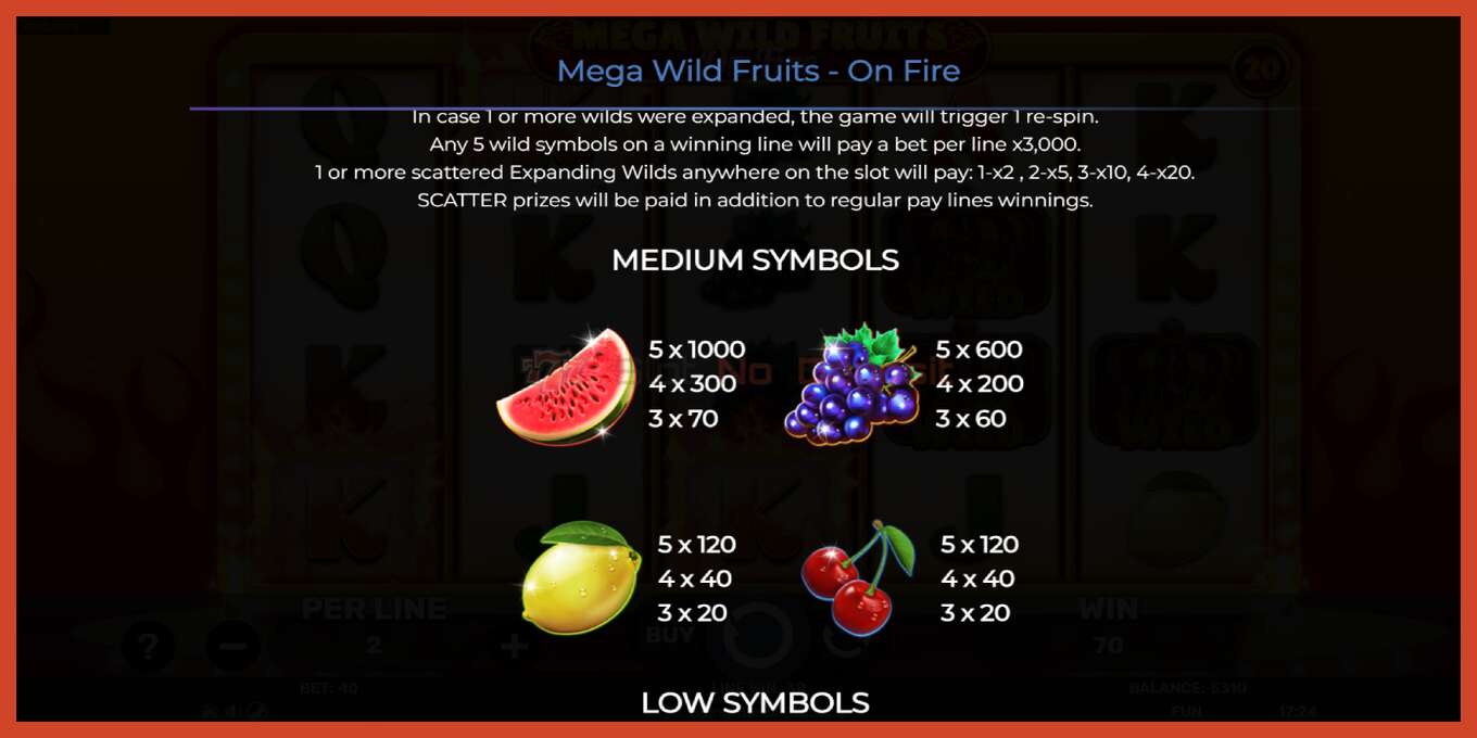 Captura de pantalla do slot: Mega Wild Fruits - On Fire sen depósito, número - 6