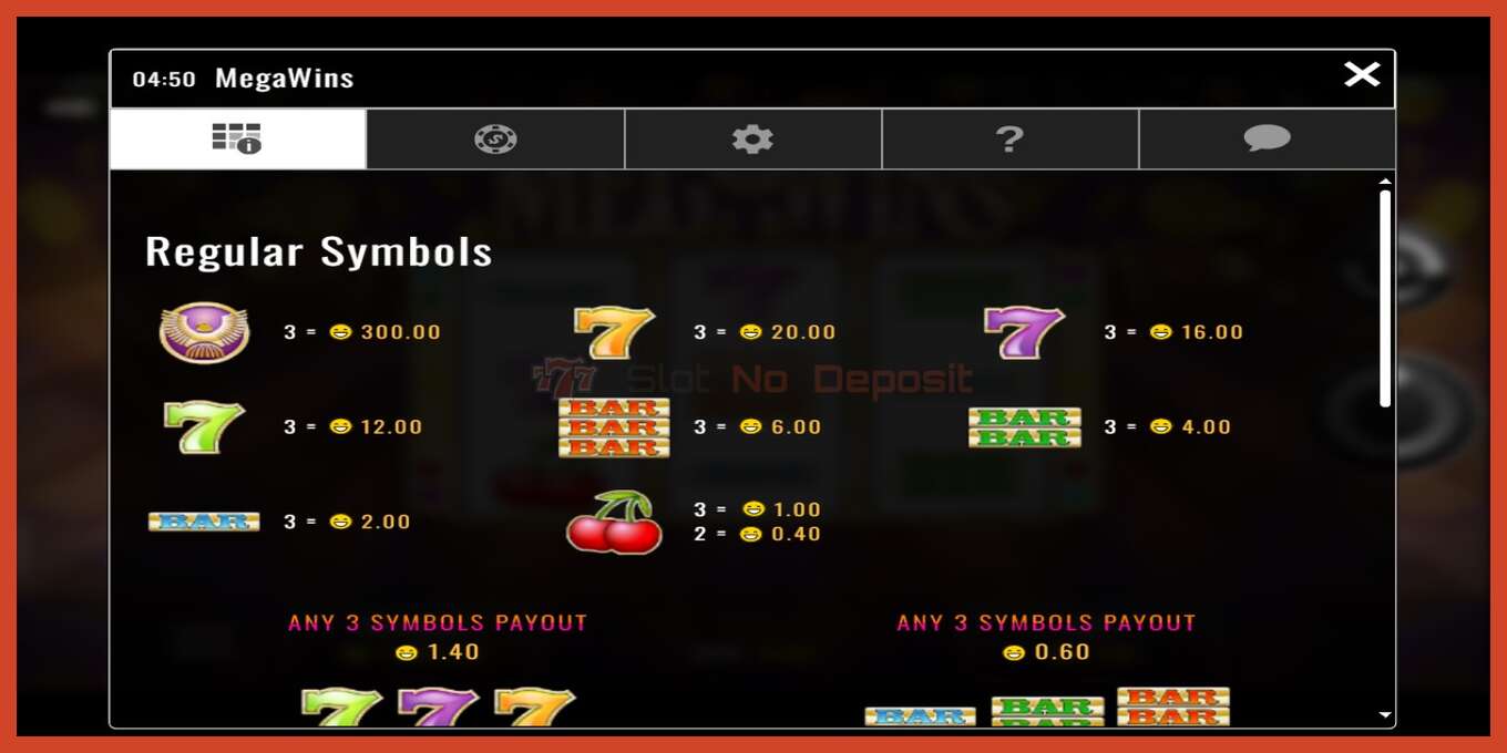 Slot screenshot: Megawins no deposit, number - 3